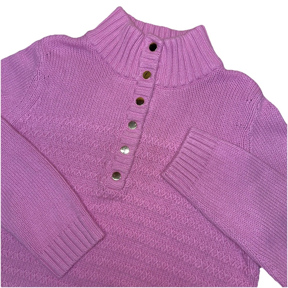 Talbots Pink 1/4 Gold Button Wool Blend Turtleneck Cable Knit Sweater Women's XL
